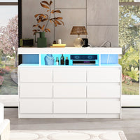 47.2" Minimalist White Dresser With LED Lights & 9 Drawers