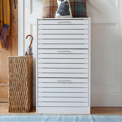 22.4 inches Farmhouse White/Wood 3-Flip Door Shoe Cabinet Organizer for Hallway Entryway