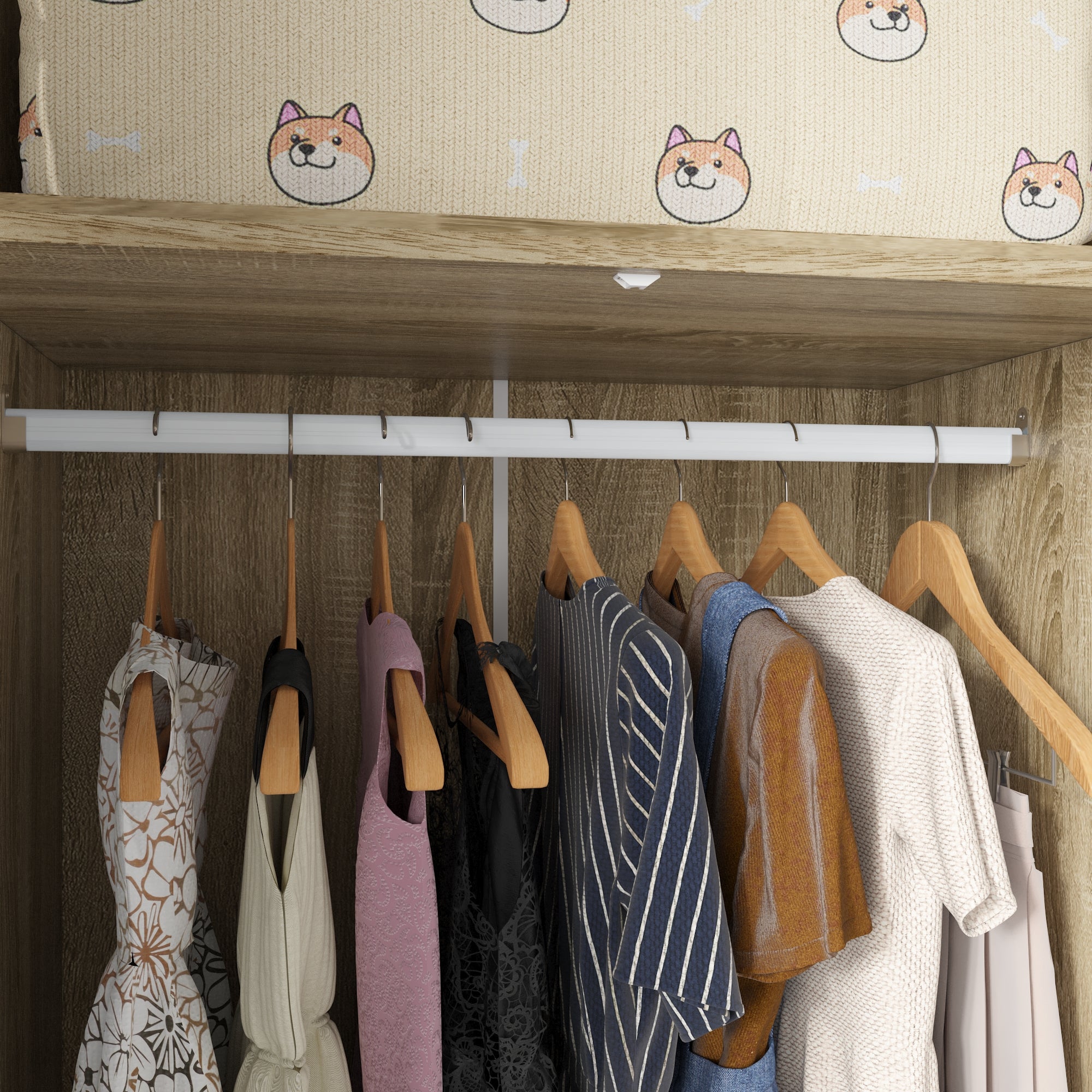 Rustic Four-Door Wardrobe With Rattan Paneling And Six-Drawer Storage