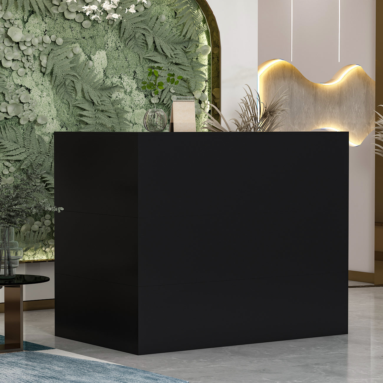 L-Shaped Reception Desk with Large Storage Filing Cabinets