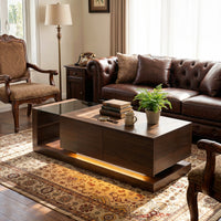 Modern Brown Coffee Table with Ambient Lighting