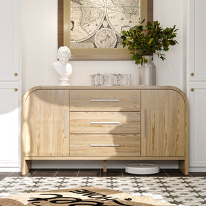 59 inches Minimalist Natural Sideboard Cabinet Buffet Storage Cabinet With Hinged Doors and Pull-out Drawers