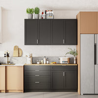 63" Modern Matte Black Kitchen Cabinet Set with 5 Drawers and 6 Doors