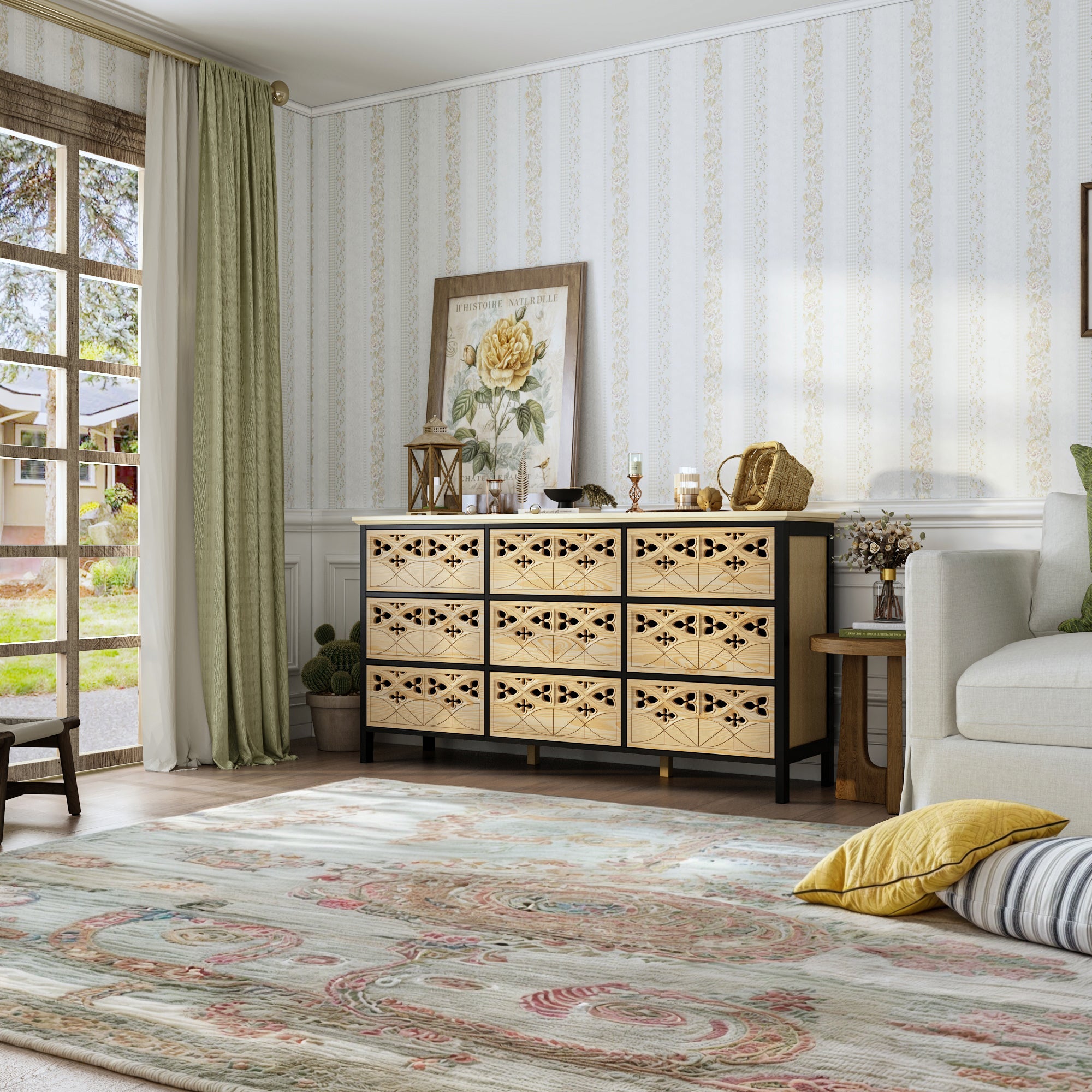 Exquisite Carved and Hollowed Nine Drawer Cabinet Elegance Meets Function Dresser Chest