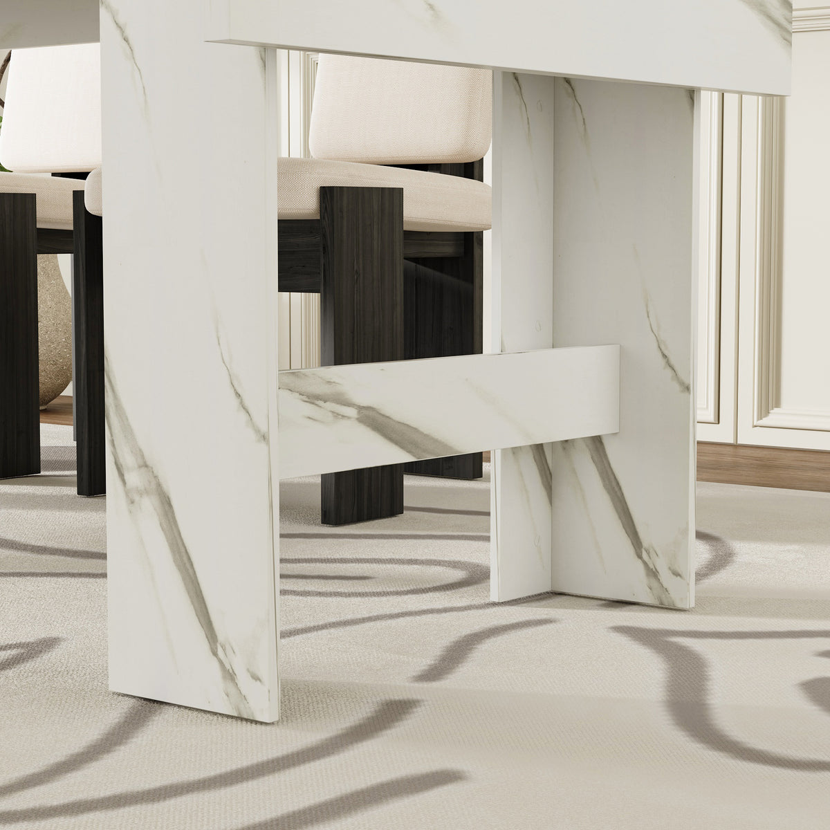 94.5" Modern White Dining Table with 2 Built-in Leaves