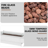 Fire glass beads and 5mm tempered glass wind guard for fireplaces.