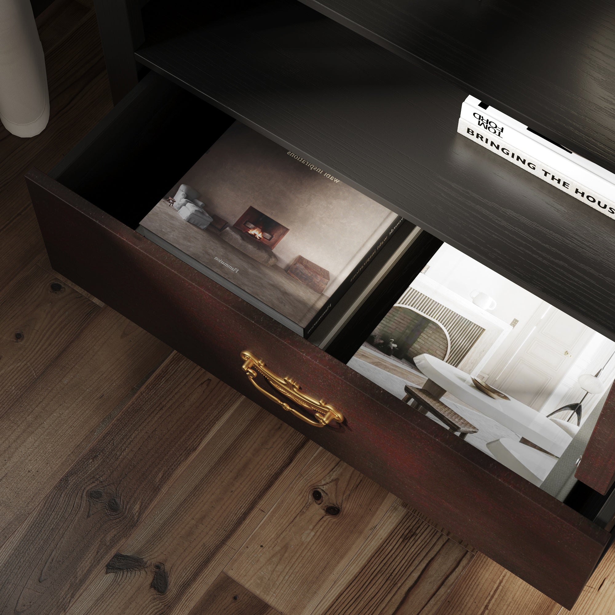 Display Cabinet With Tempered Glass Door And Exquisite Carvings