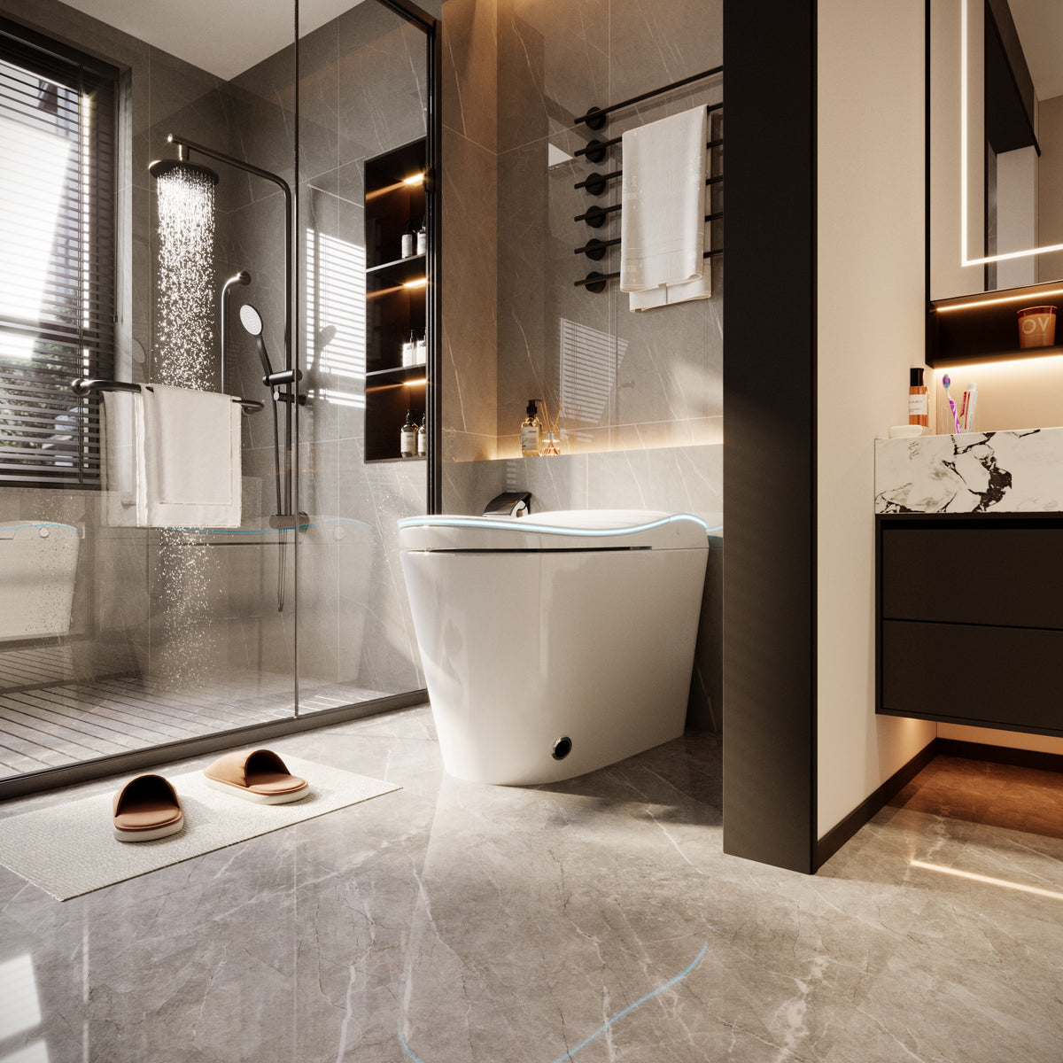 28.2" Modern White Smart Bidet Toilet with UV Sterilization, Heated Seat, Pre-Wash and Warm Air Dryer