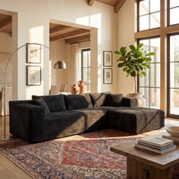 106" Contemporary L-shaped Upholstered Arm Sofa Chaise with Two Pillows