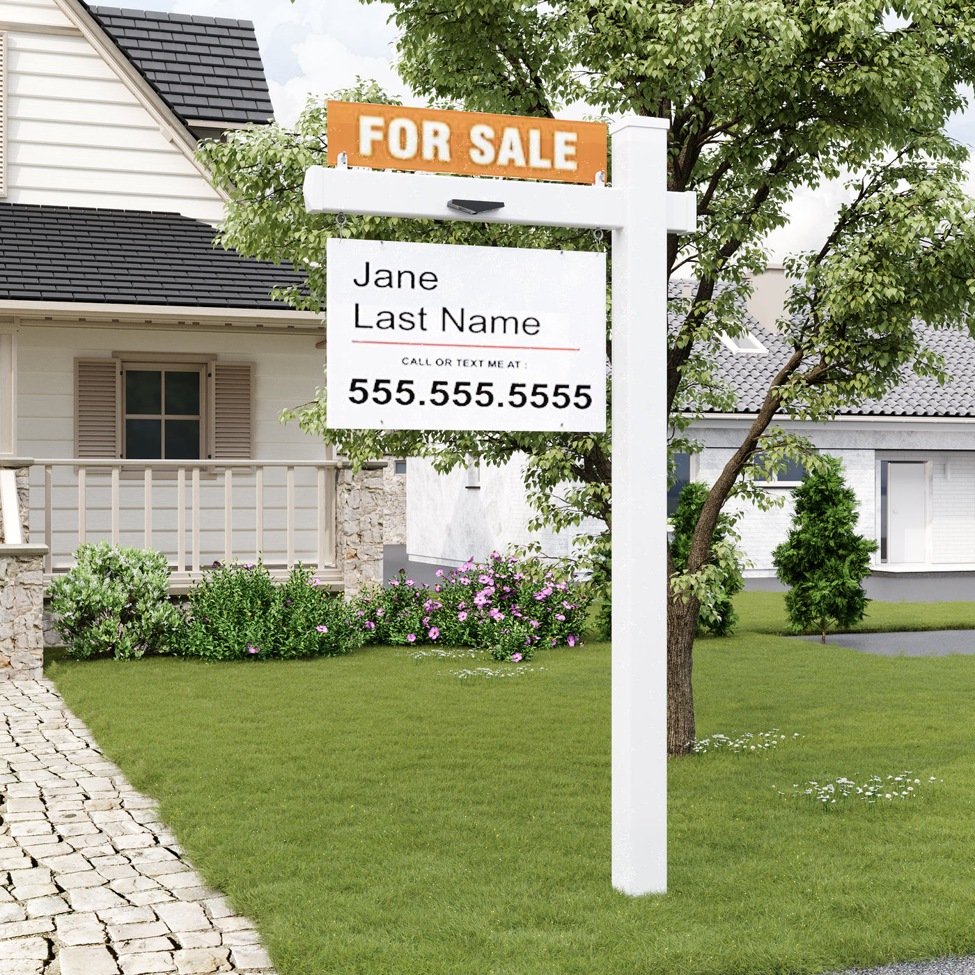 Real estate sign in front of a house