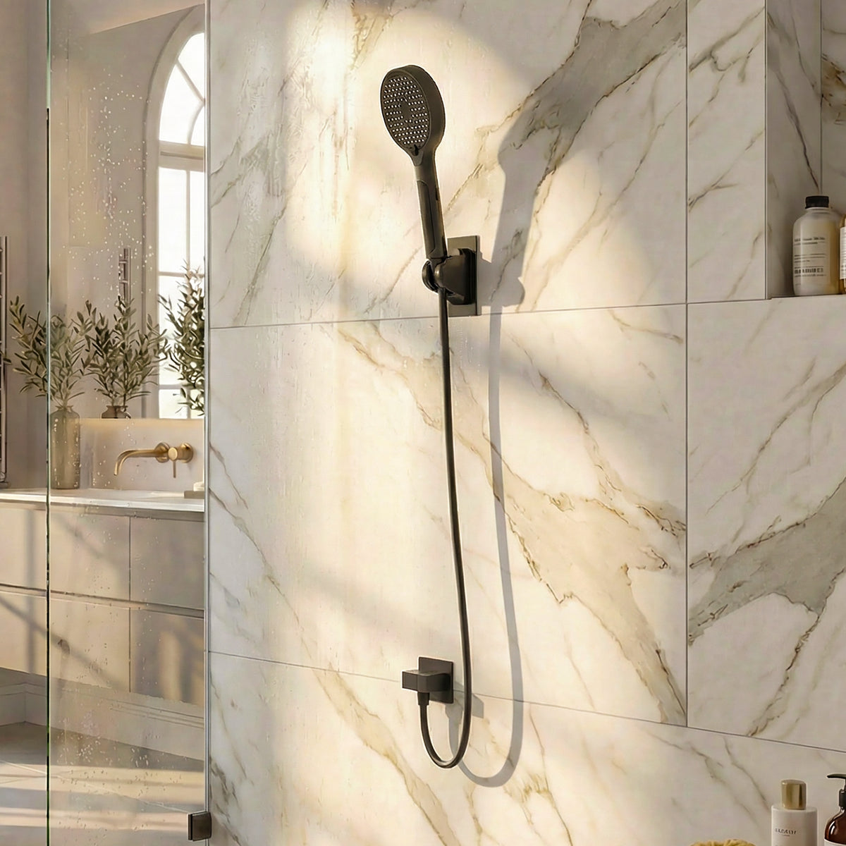 59" Modern Black Handheld Shower Head with Fahrenheit Temperature Display, Flexible Hose and Wall Bracket