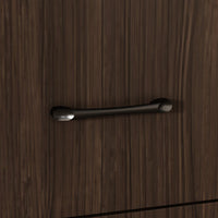 Geyma 31.5" Modern Brown Display Cabinet with Glass Doors, LED Lights and 3 Drawers
