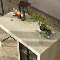 63" Industrial Natural Kitchen Island With Black Glass Door Storage Cabinets
