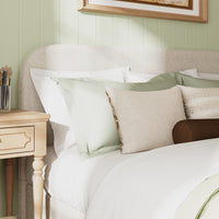King Size Beige Upholstered Bed with Storage Drawers & Linen Headboard