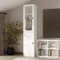 15.7" Modern White 5-Tier Slim Bookcase with Tempered Glass Door
