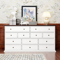 61" Transitional White Rectangular Dresser With 12 Drawers