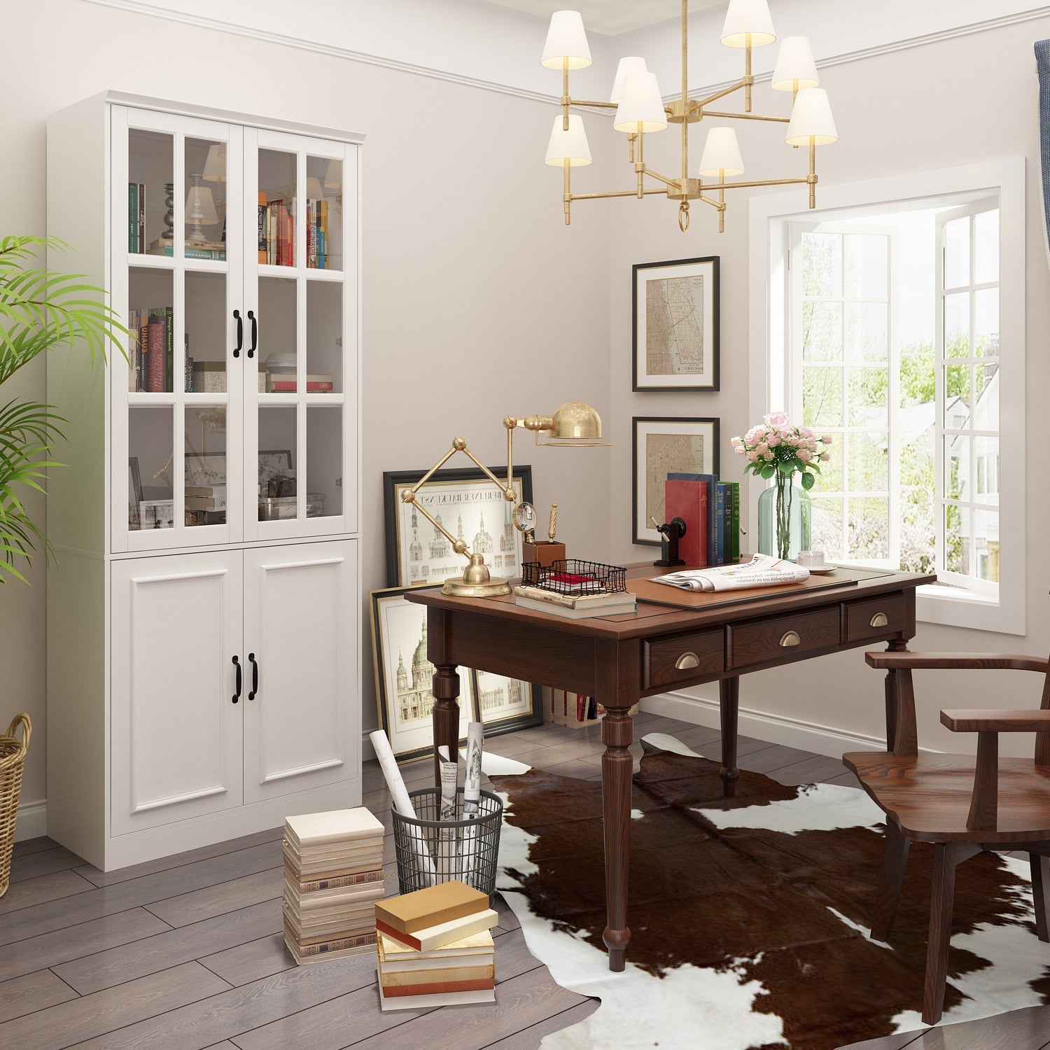 78.7" H x 31.5" Standard Storage Bookcase With Glass Door & Shelves