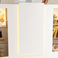 59" Modern White Reception Desk With Display Cabinets And LED Lightsand Transparent Glass