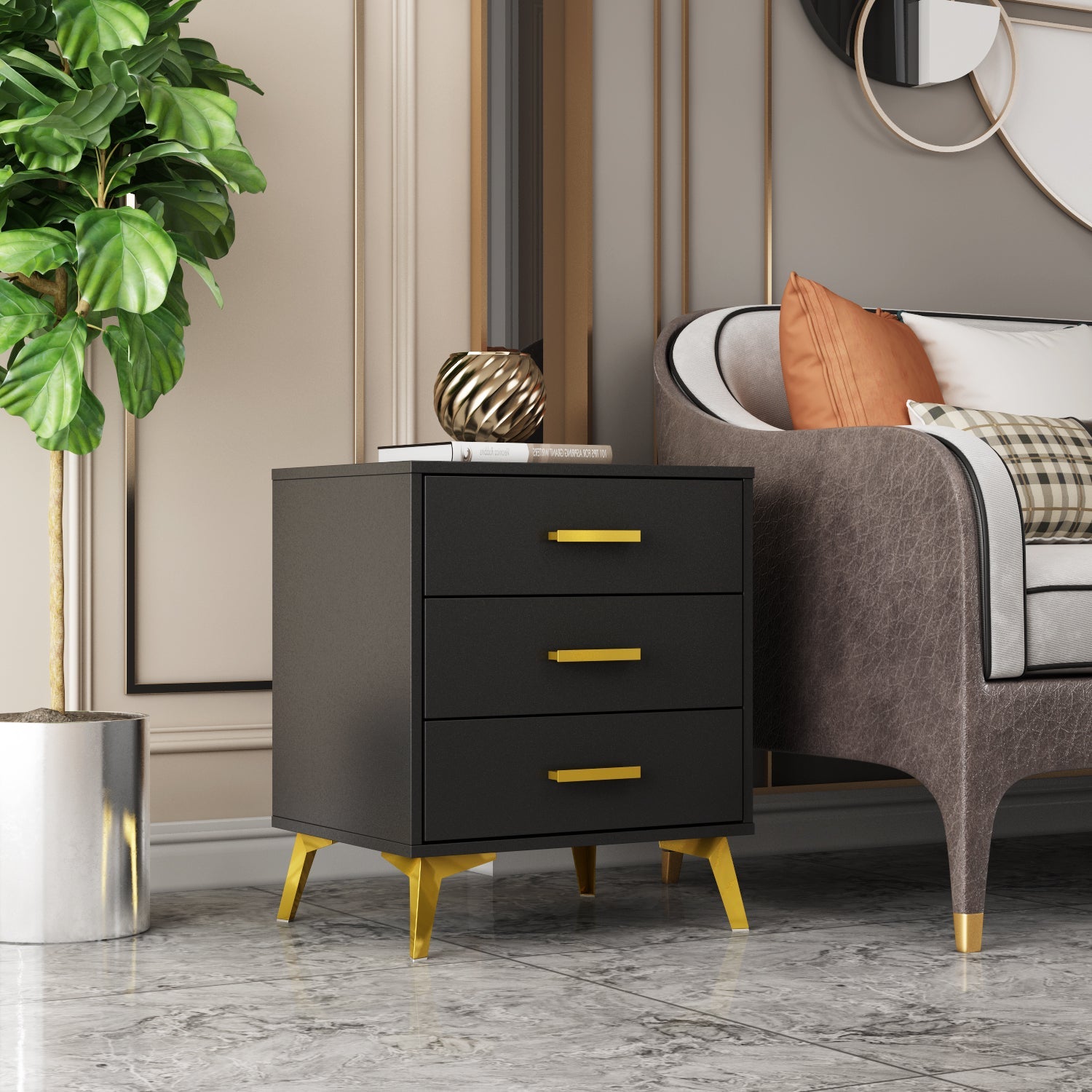 Bedside Nightstand White Finish Cabinet for Bedroom Storage