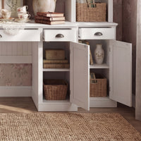 88.5" White 4-Piece Modular Entertainment Wall Unit with Writing Desk, Open Bookcase Shelves & Closed Storage Cabinets