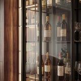 Black display cabinet with glass doors and LED lighting