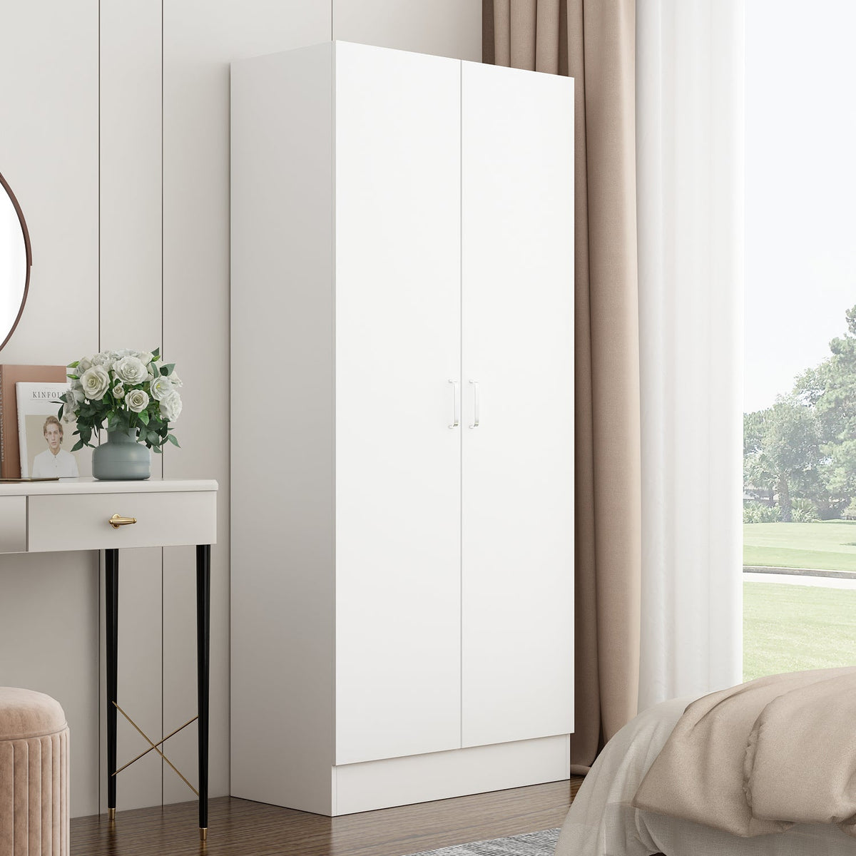 31.5" Modern White 5-Tier Armoires Wardrobe Cabinet With 2 Doors