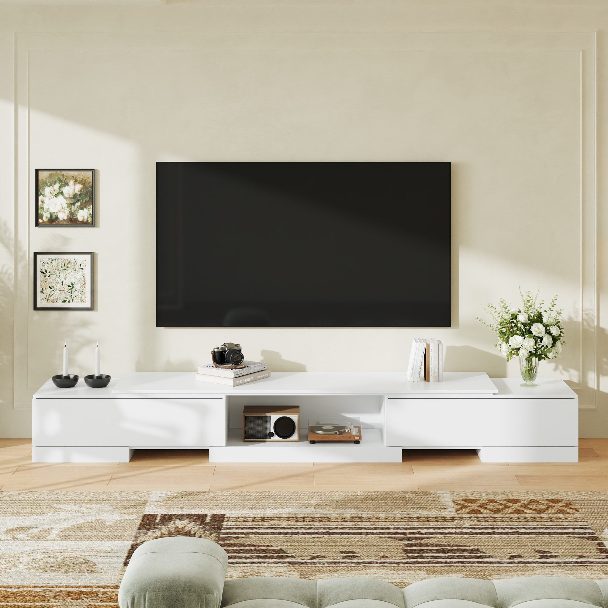 63'' W To 93.7'' W 2-Drawer Extendable TV Stand Media Center