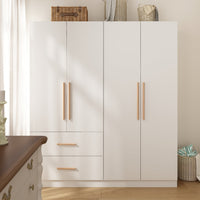 Armoire Solid Wood Clothes Organizer Storage Cabinet 4-Door Wardrobe Family Closet