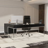 70.8" Modern Black L-Shaped Computer Desk With 4 Standard Drawers, 1 File Drawer