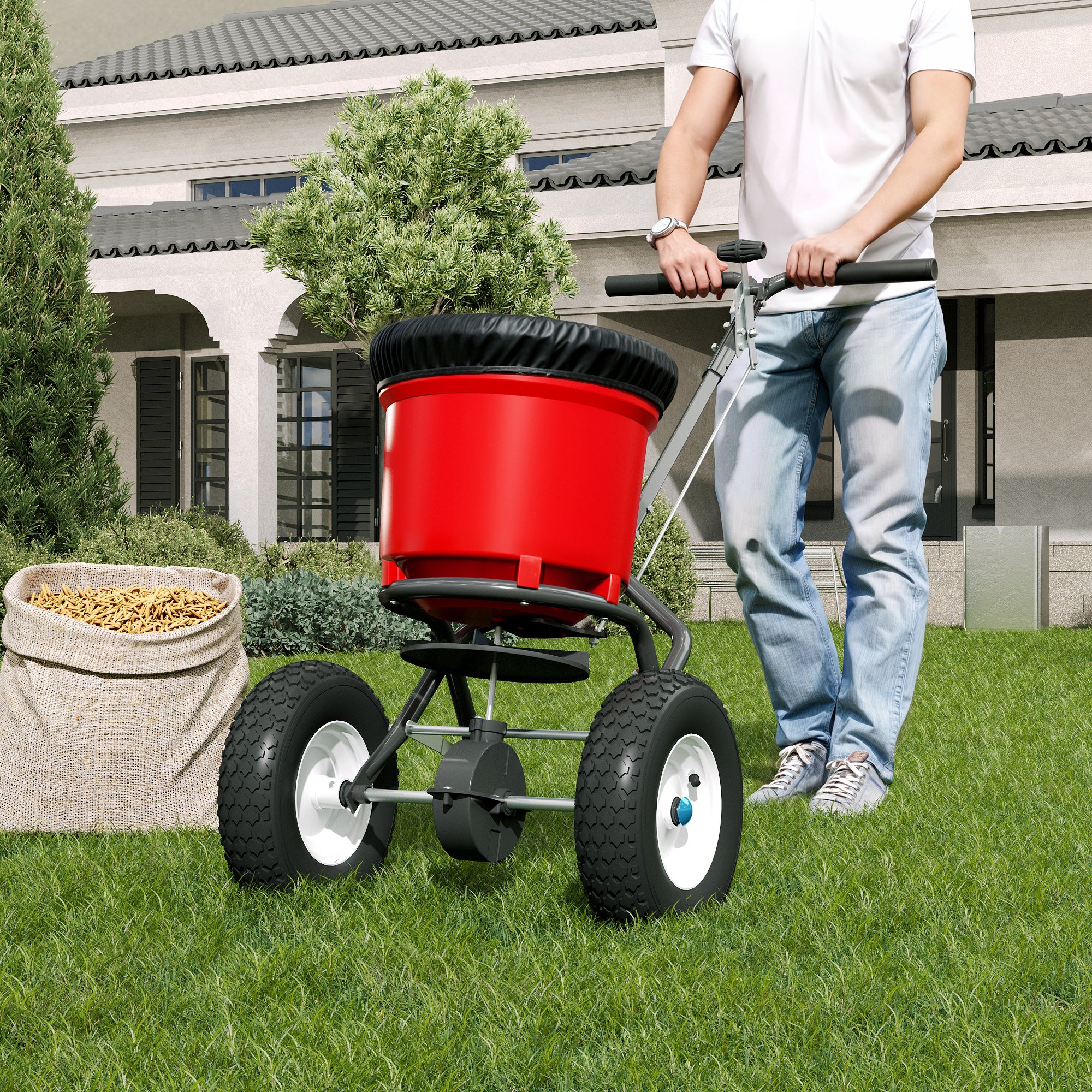 Gardening Tool 50LB Heavy-Duty Walk-Behind Broadcast Spreader
