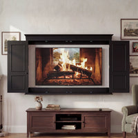 65.7" Black Wall‑Mount Hidden TV Media Cabinet with 4 Panel Doors, Fits Up To 60" TVs