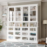 63" Modern White Display Bookcase Cabinet with Glass Doors