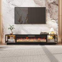 78.7" Modern Black TV Stand Media Console with Glass Doors