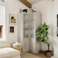 31.5" Modern Elegant Natural Corner China Cabinet With Shelves And Frosted Glass Doors