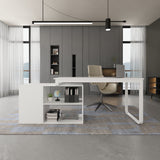 55.1 inches Modern Minimalist White Home Office Computer Corner Desk with Large Storage