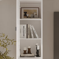 15.7" Modern White 5-Tier Slim Bookcase with Tempered Glass Door