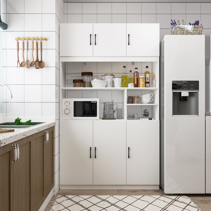 47.2" Modern Minimalist White Large Kitchen Storage Cabinet with Doors and Shelves