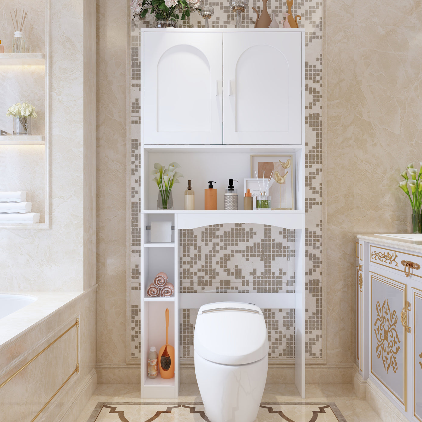 31.5" Modern White Toilet Storage with Tissue Holder