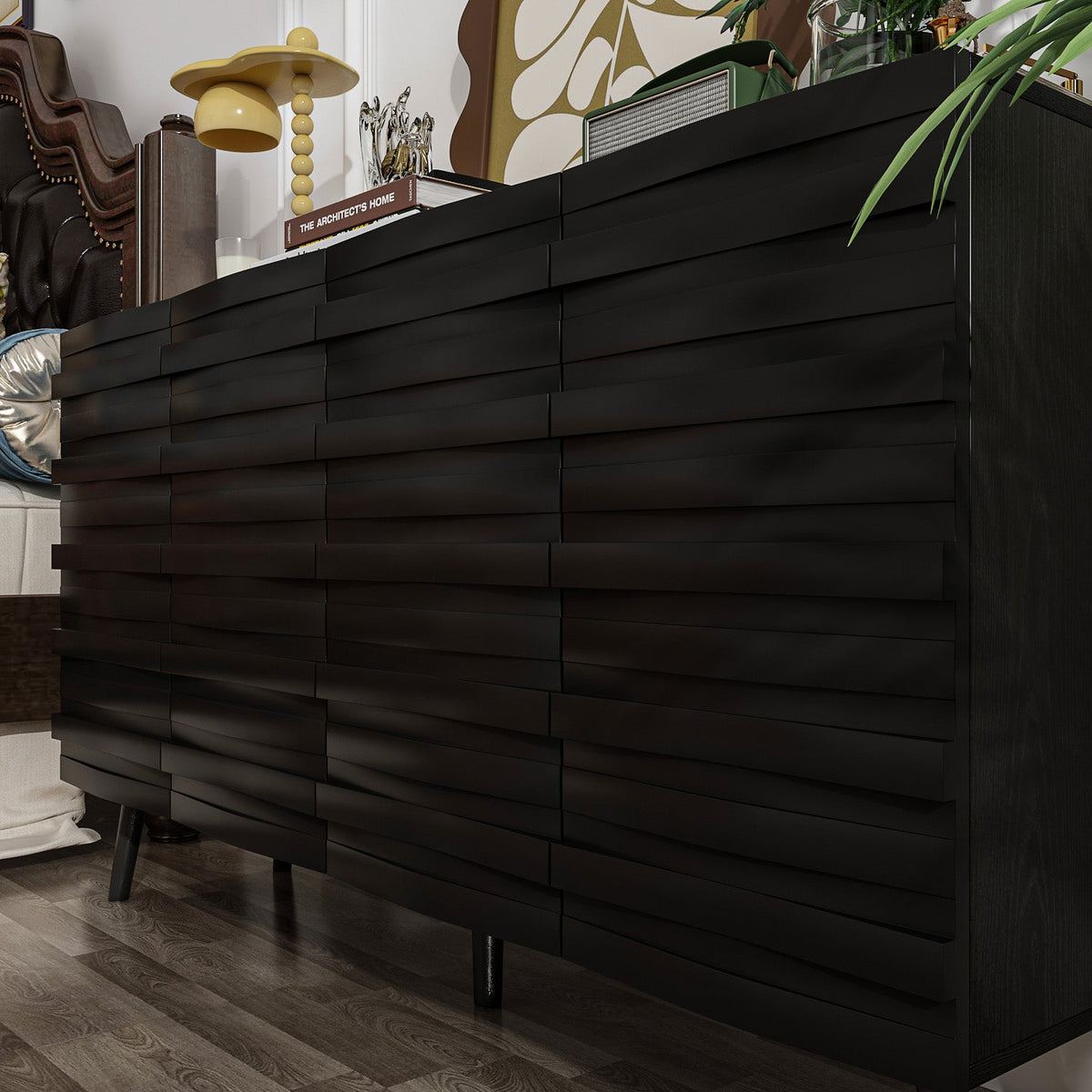 55.1" Modern Minimalist Black Buffet Cabinet with Storage