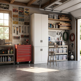 31.5" White Engineered Wood Tall 4-Door Garage Storage Cabinet with Adjustable Interior Shelves