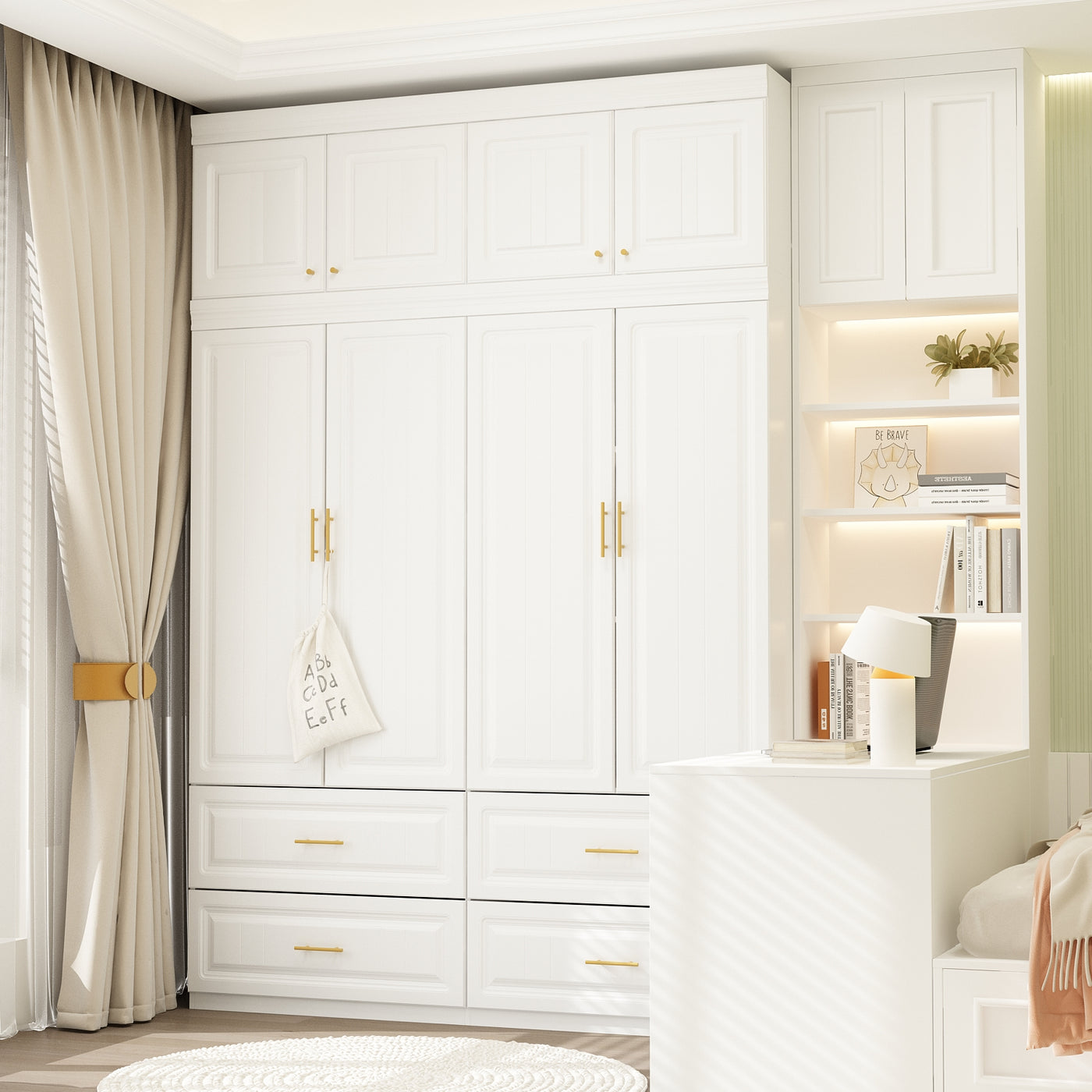 Family Cabinet Wardrobe Bedroom Armoire Home Closet 4 Doors and Drawers
