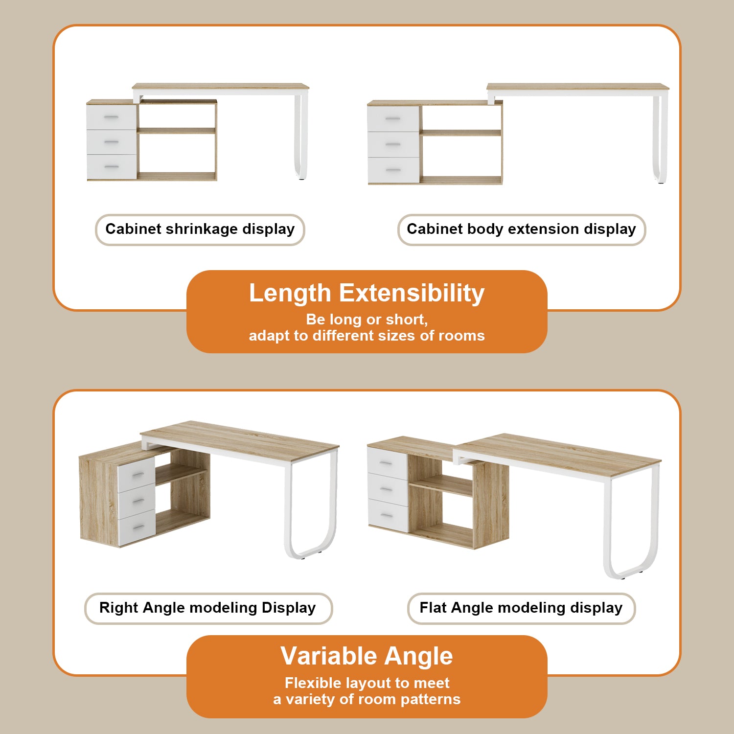Home Office Computer Desk Corner Desk with 3 Drawers and 2 Shelves, 55 Inch Large L-Shaped Study Writing Table with Storage Cabinet