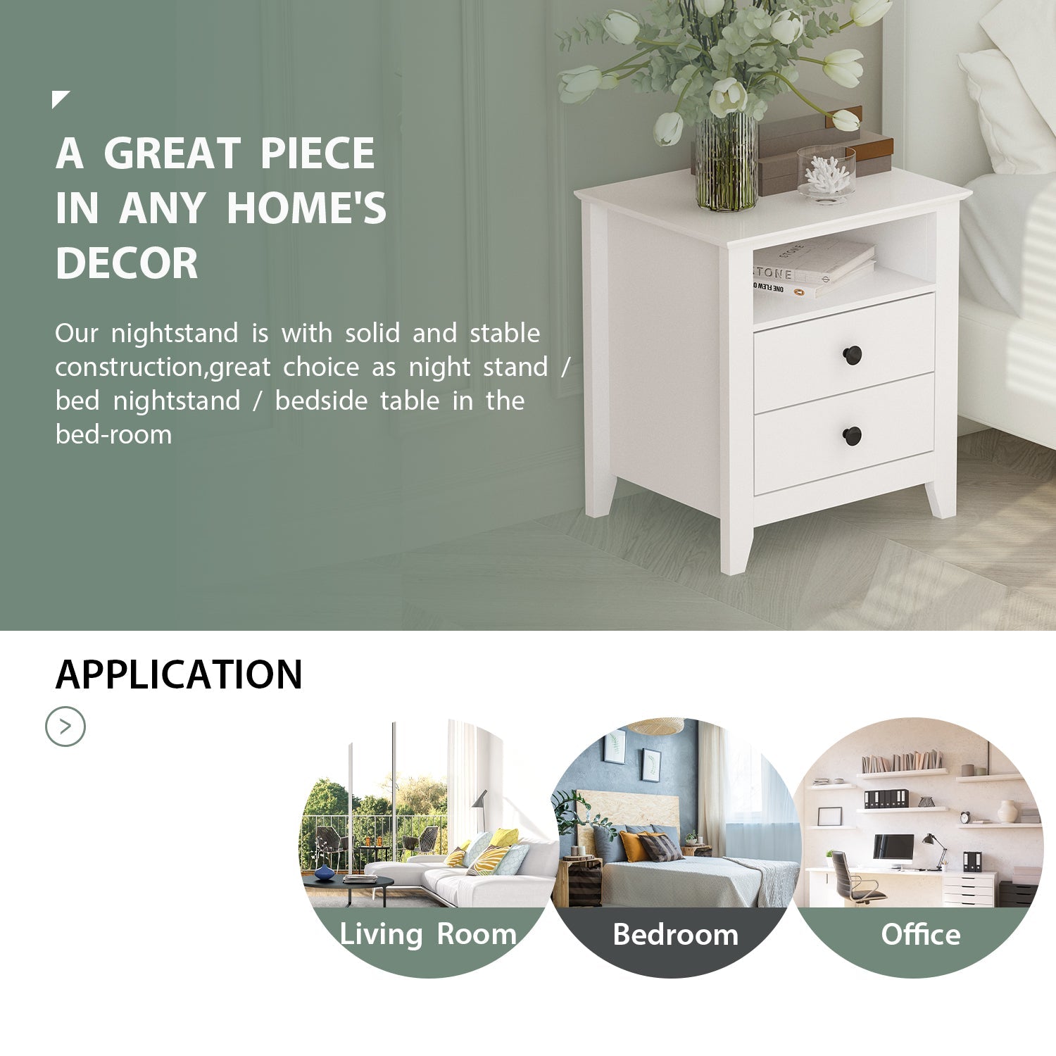 End Table Side Table with 2 Drawers & Shelf Bedside Table Nightstand with Wooden Legs