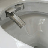 White smart toilet with digital display, and side control knob