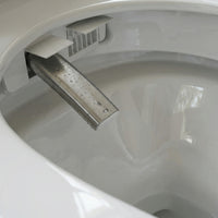 White smart toilet with digital display, and side control knob