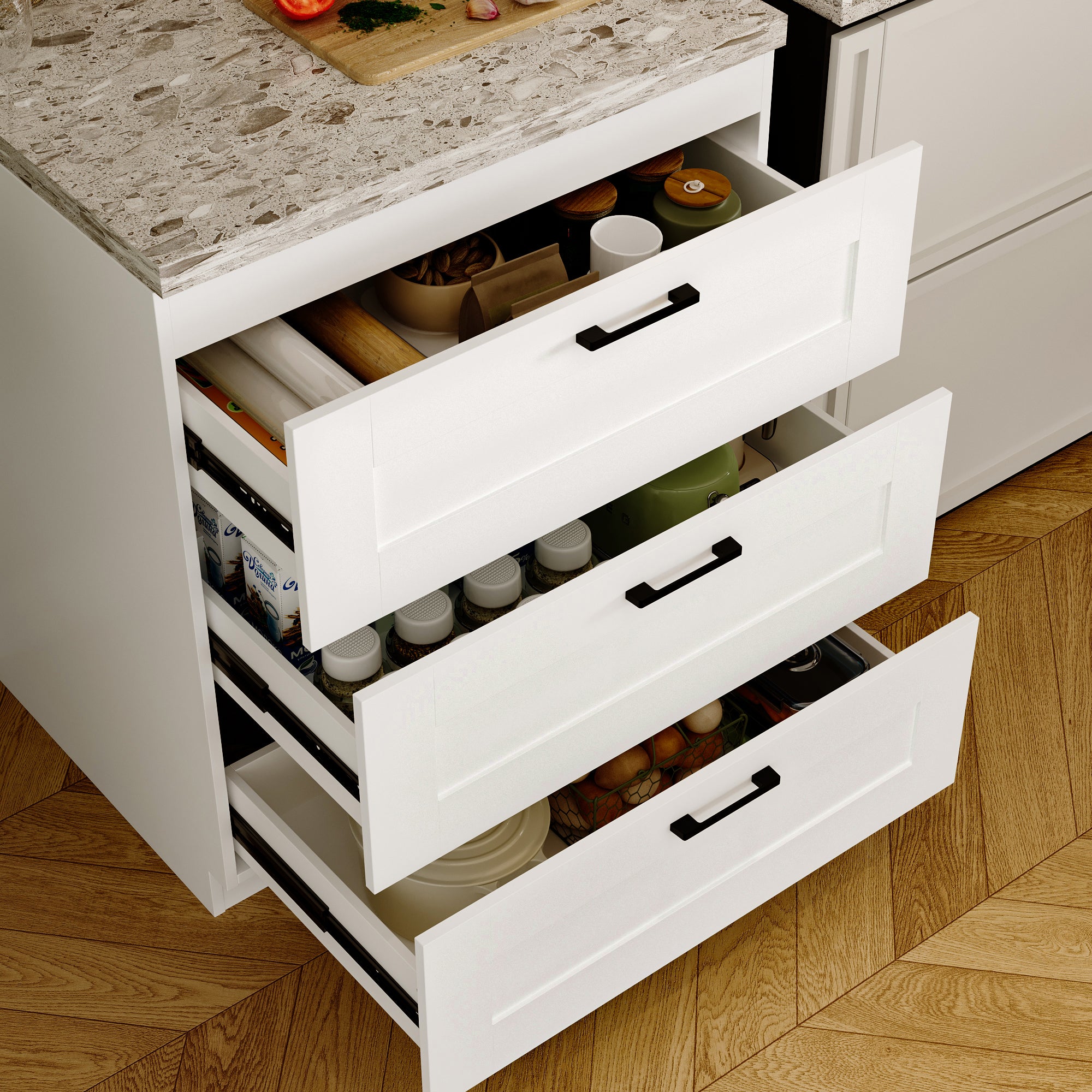 71 inch Modern White Kitchen Pantry Cabinet with Glass Doors & 12 Shelves