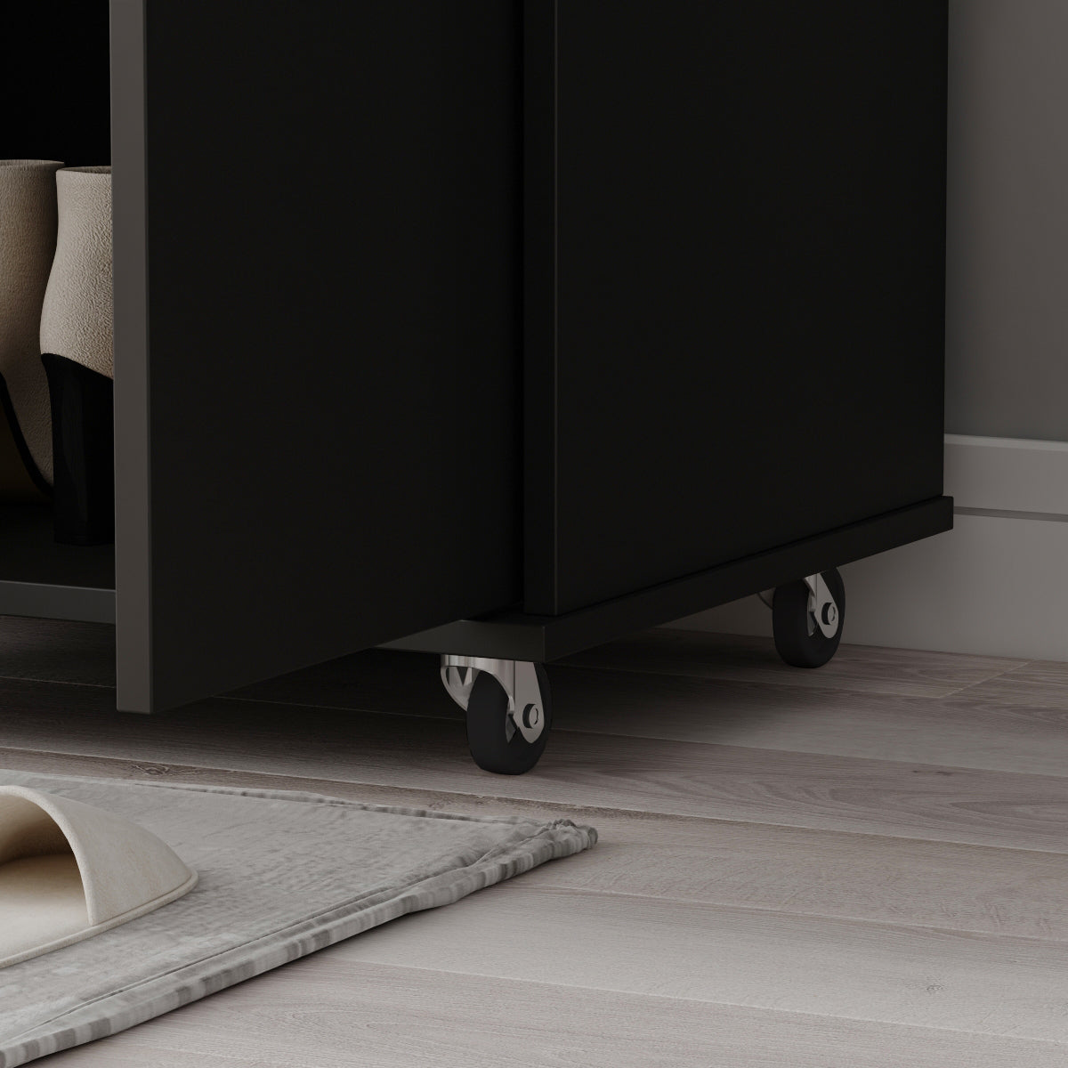 Large Shoe Cabinet with 2 Doors and Wheels 8-Tier Storage Shelves Wood Shoe Organizer Storage Cabinet