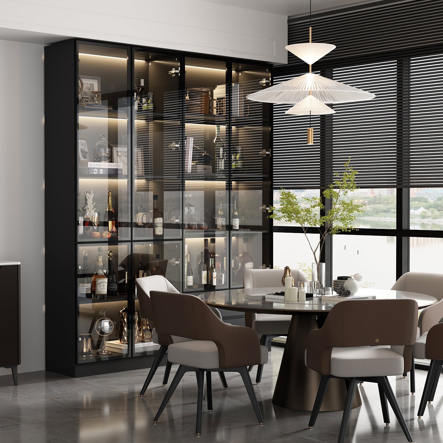 78.7'' H x 63'' W Bookcase with Glass Doors & 3-Color Changing Lights