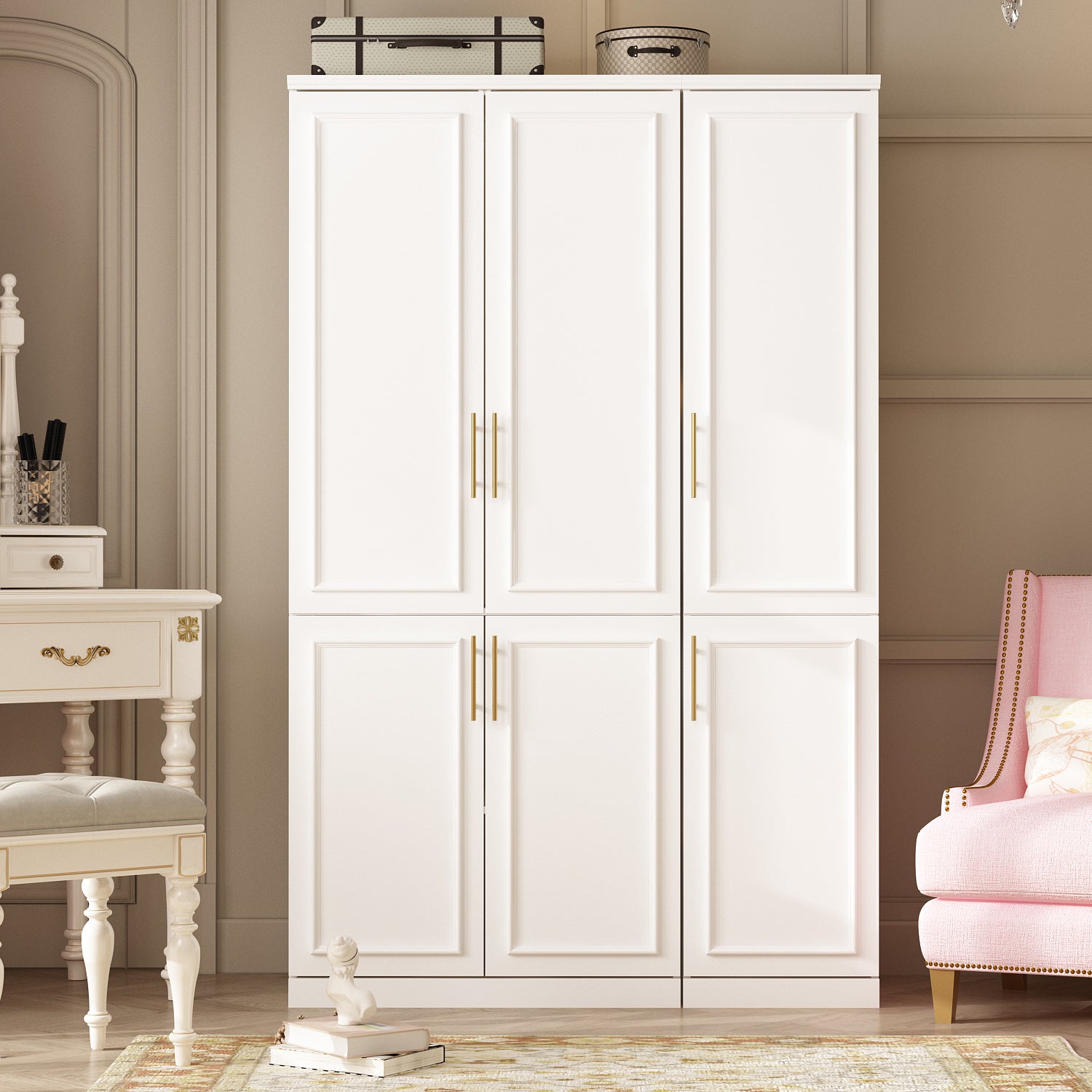 74.9'' H 6-Door Wardrobe Armoire with 2 Hanging Rods