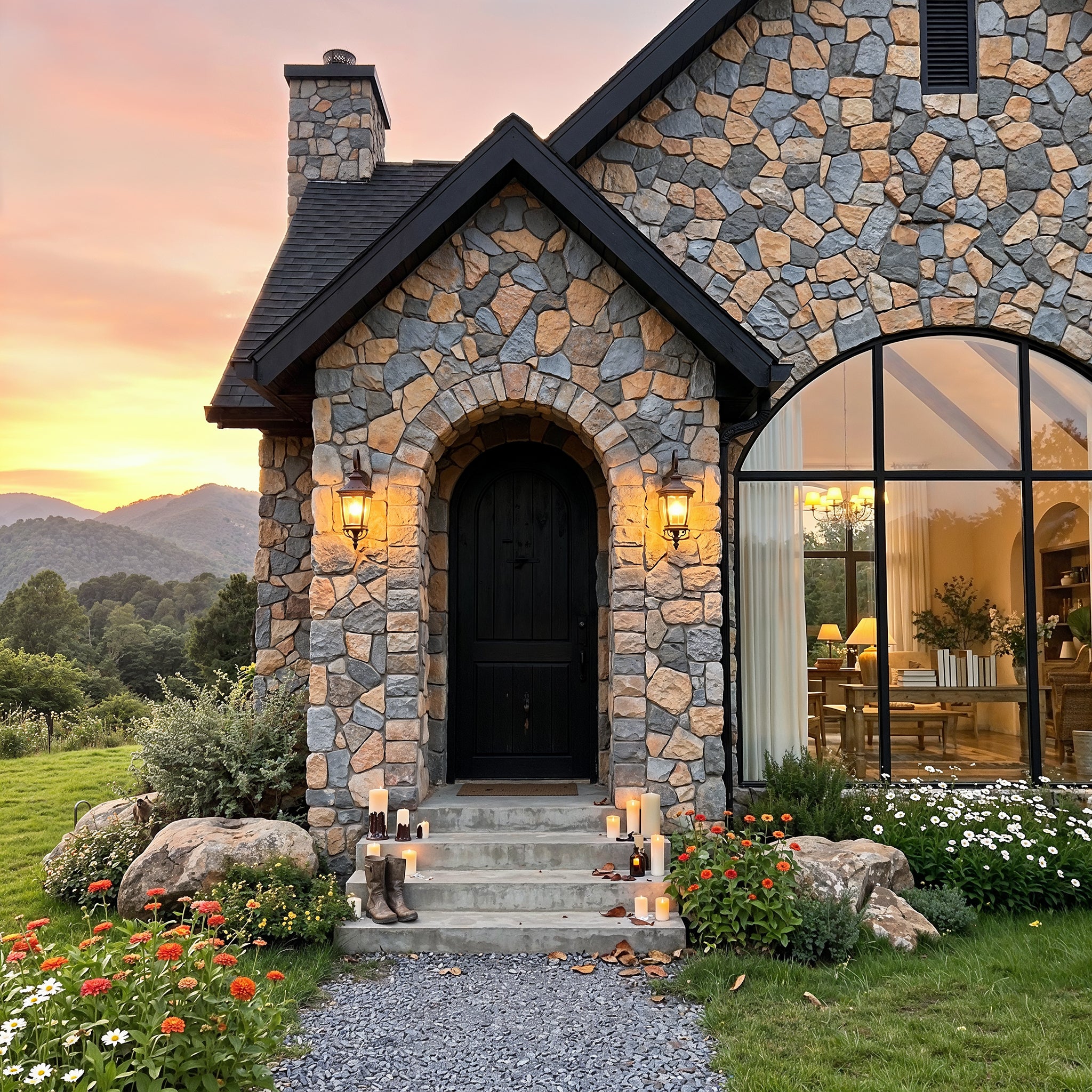 Mixed Color River Rock Faux Stone Wall Panel Set of 6, Lightweight Indoor & Outdoor Decor Wall Panels